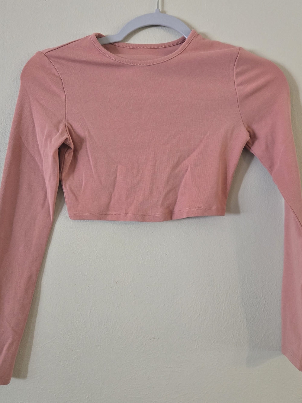 SHEIN Pink Long Sleeve Cropped Crew Neck Top